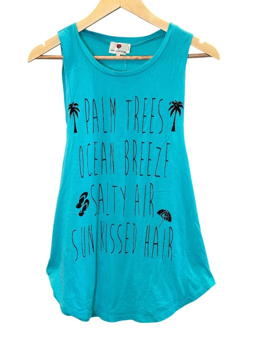 One Clothing Women's Sz M Tank Palm Trees Ocean Breeze Salty Air Sun Kissed Hair